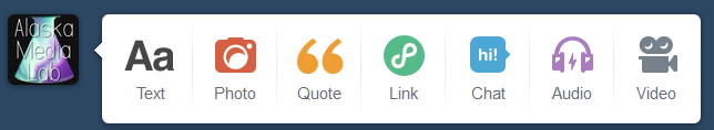 At the top of the Tumblr Dashboard, you can select the type of post you want to make.